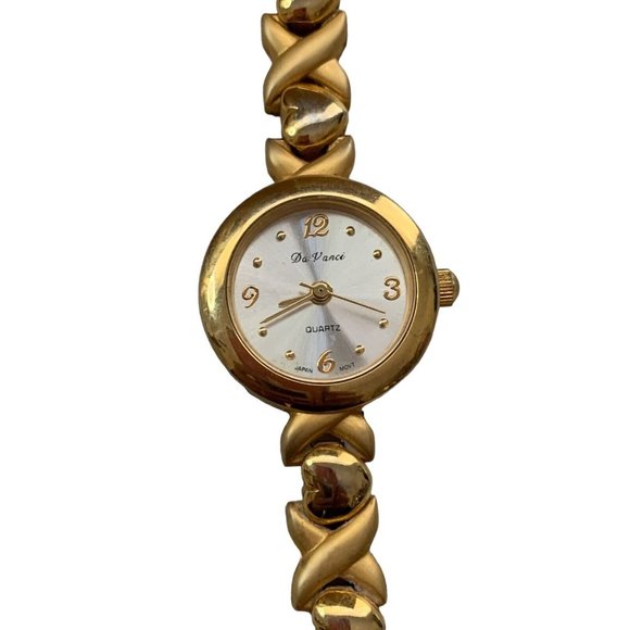 Da Vanci Quartz Women's Watch White Face Yellow Metal Bracelet Band Japan Movmnt - Picture 2 of 5